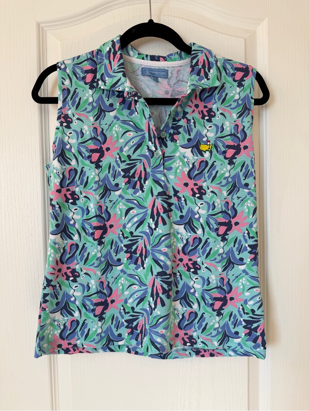 Magnolia Lane Collection Masters Golf Sleeveless Floral Polo Top Medium